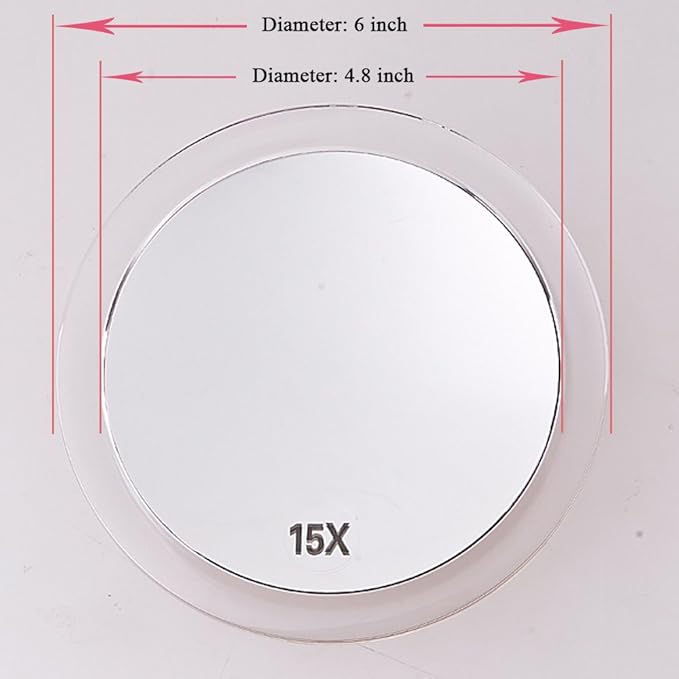 15X Magnifying Mirror - with 3 Mounting Suction Cups - Used for Precise Makeup - Eyebrows/Tweezing - Blackhead/Blemish Removal - Bathroom/Travel Makeup Mirror - 6 Inch Round (Rose Gold)