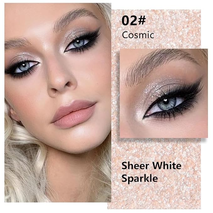Kaely Pressed Single Eyeshadow Makeup, Sheer White Sparkle Highly Pigmented Monochrome Eye Shadow Palette, Waterproof Neutral Powder Mini Eyeshadow, sombras para ojos, Lightweight Blendable, 02