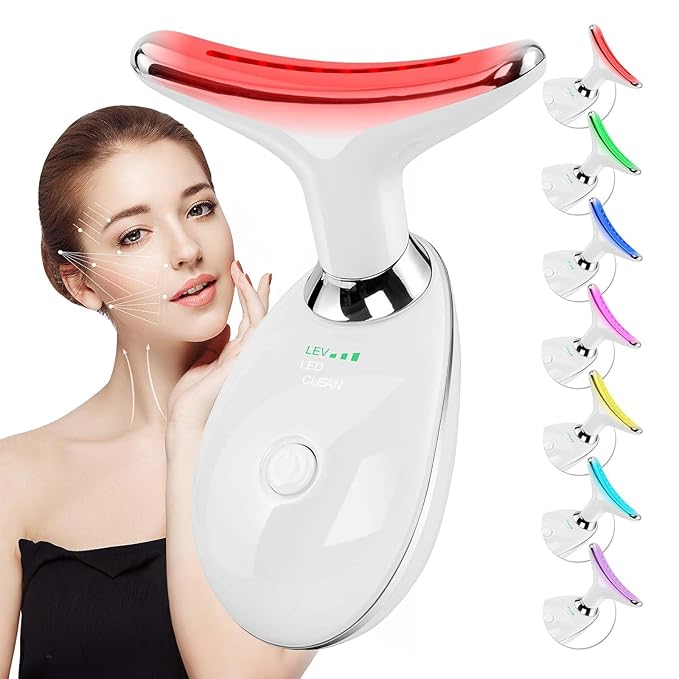 Red-Light-Therapy-for-Face and Neck Massager,7 Colors Womens Skin Rejuvenation Lifting Facial Massager Tool,Lymphatic Contour Massager Face for Toning,Glow Boost