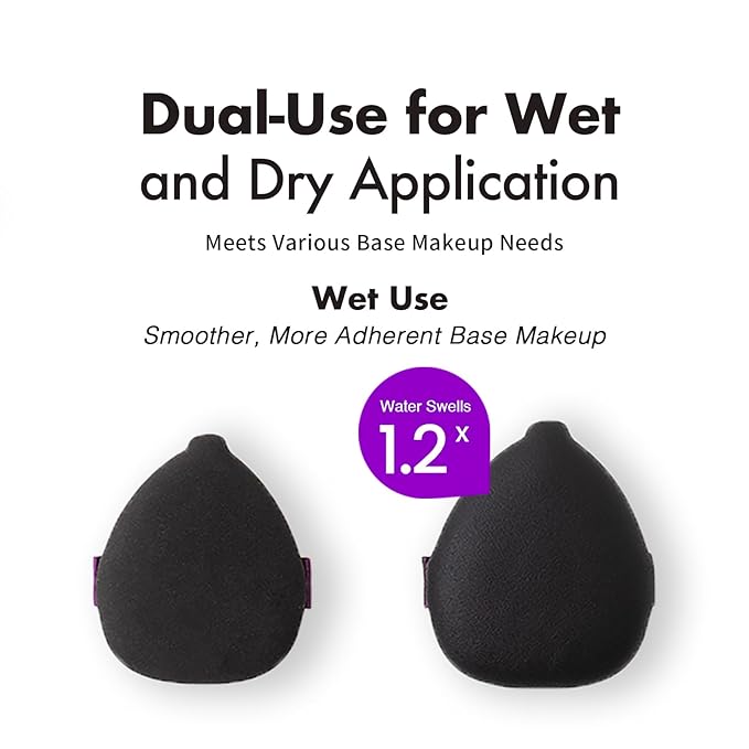 Momo's Workshop Eggplant Makeup Sponge Set - Dual Wet & Dry Use, Reinforced Strap, Even Foundation Application, for Cushion/Cream Foundation to Achieve Natural Finish,2pcs,L+M & Storage Case
