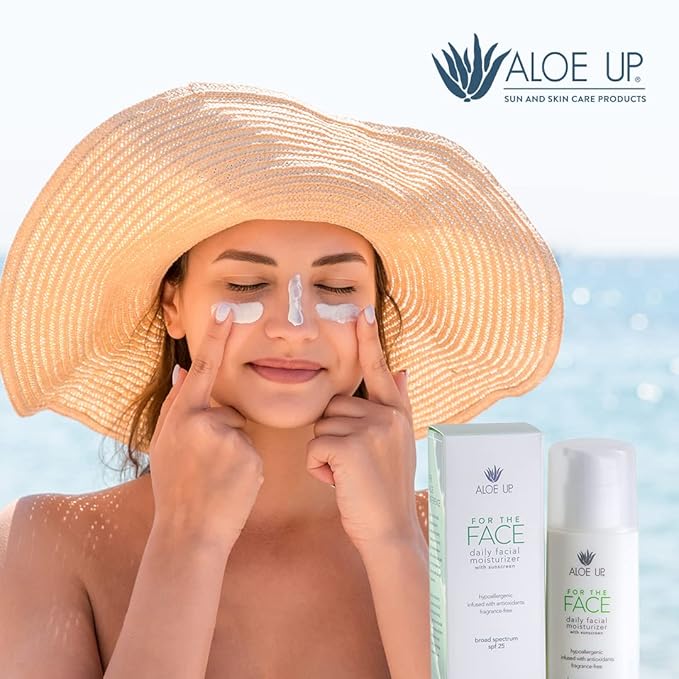 Aloe Up White Collection Sunscreen Spray SPF 50, White Collection Sunscreen Lotion SPF 30, After Sun Light Moisturizer, and SPF 25 For the Face Daily Moisturizer Sunscreen - Suncare Bundle - 4 Items