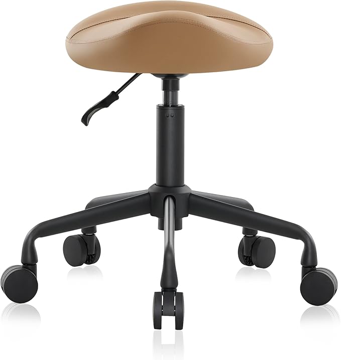 Ergonomic Saddle Seat Adjustable Pneumatic Hydraulic Drafting Swivel Rolling Stool Chair for Medical Hygienic SPA Massage Salon Home and Office - Hilo 508 (Tan, Standard)