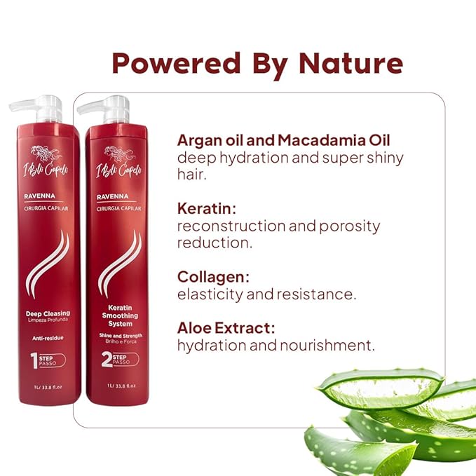 I Belli Capelli Ravenna Professional Keratin Hair B-tox -Cirugia Capilar para el Cabello, Smoothing, B-tox Hair Treatment, Celulas Madres Para el Cabello-Straightener System 3x1L 105.8oz