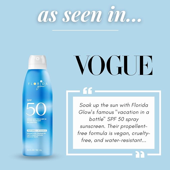 Florida Glow SPF 15 Sunscreen Spray - Hawaii 104 Reef Act & Florida Keys Compliant, Broad Spectrum - Water Resistant, Sport Sun screen - Child Friendly Oxybenzone & Octinoxate Free (5.5 Fl Oz 2-pack)
