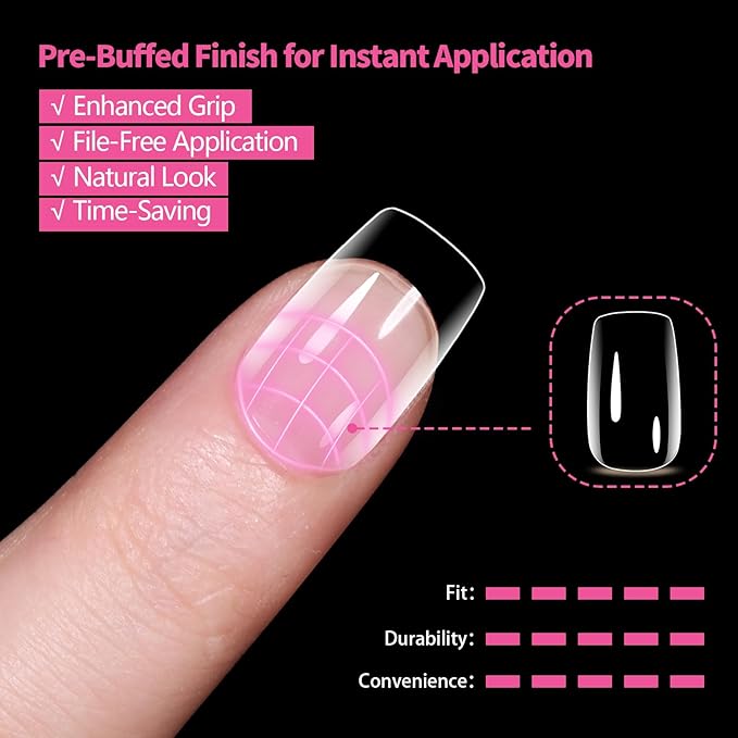 Short Square Nail Tips 504PCS, Clear Acrylic Full Cover Gel Press on Nail Tips for DIY Salon, 12 Sizes Pre-Shaped False Nails with Glossy Finish, Professional Manicure Kit & Easy Application