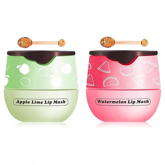2 Pcs Apple Lime & Watermelon Lip Balm, Honey Strawberry Lip Mask Overnight, Moisturizing Lip Sleeping Mask, Hydrate Repair Prevent Dry Cracked Lip Exfoliator (Apple Lime+Watermelon)