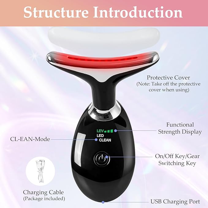 Face and Neck Massager Tool, 7 Colors LED Womens Skin Care Facial Massager for Skin Rejuvenation, Lifting, Toning, Glow Boost