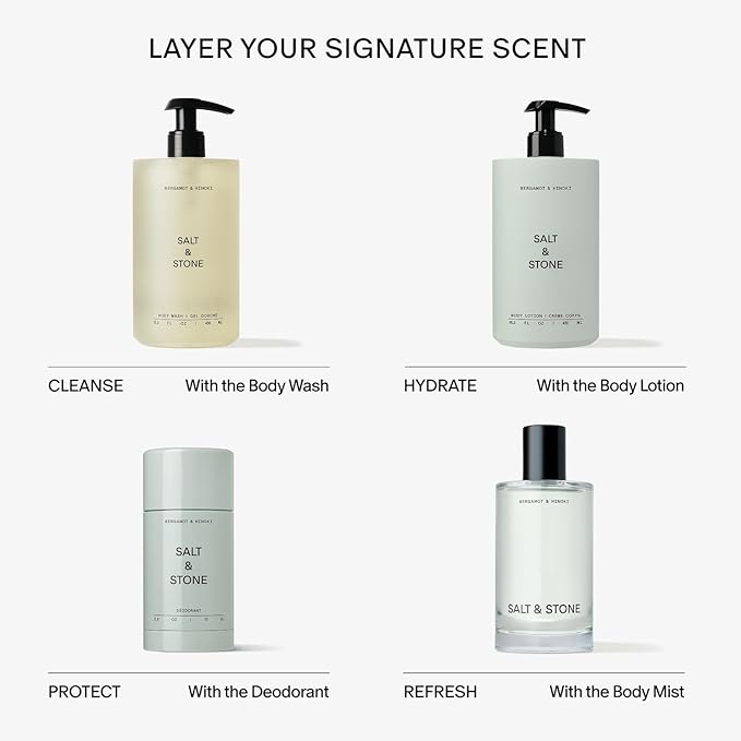 Salt & Stone Body Mist, Bergamot & Hinoki Scent, Skincare Infused Hair & Body Spray for Women and Men, Hydrating Fragrance with Glycerin and Red Algae, Vegan, Cruelty Free, 3.4 fl oz