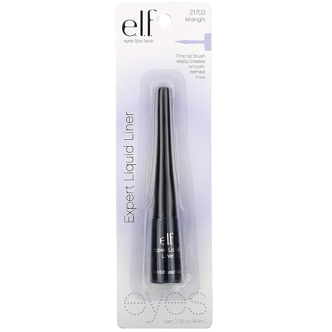 e.l.f. Liquid Eyeliner, High-pigment Liquid Eyeliner With Extra-Fine Brush Tip, Easy Glide Smudge-proof Formula, Midnight