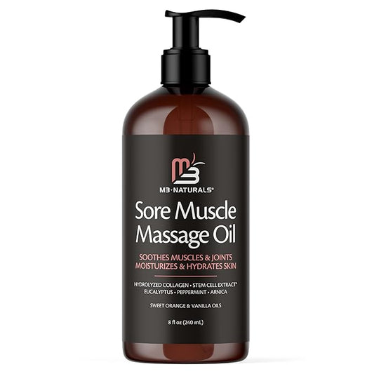 M3 Naturals Arnica Sore Muscle Massage Oil with Collagen, Stem Cells, and Menthol, Anti-Cellulite Therapy for Full Body, Fast-Absorbing Multipurpose Treatment