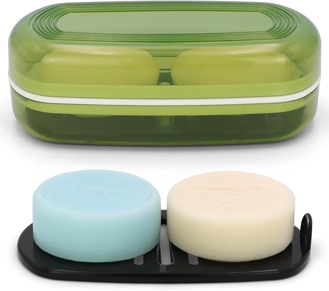 Shampoo Bar Holder Travel Case, Large Soap Holder for 5 oz/10 oz Oversized Bars, Durable & Versatile Storage Soap Container with Drainage Layer (Green Style A-Large)