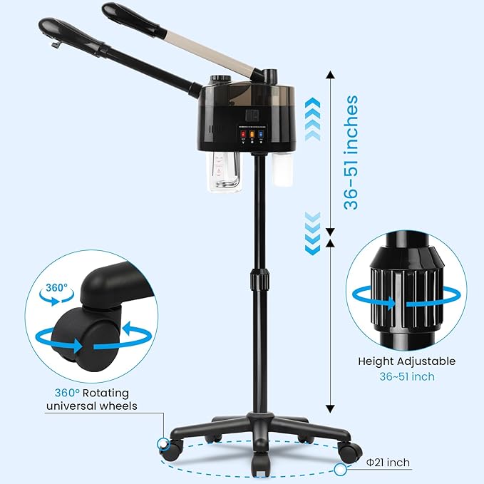 Professional Facial Steamer, Hot&Cold Mist Facial Steamer, Facial Humidifier on Wheels, Esthetician Steamer for Facial Deep Cleaning and Moisturize, Suitable for Spa, Salon and at Home Use