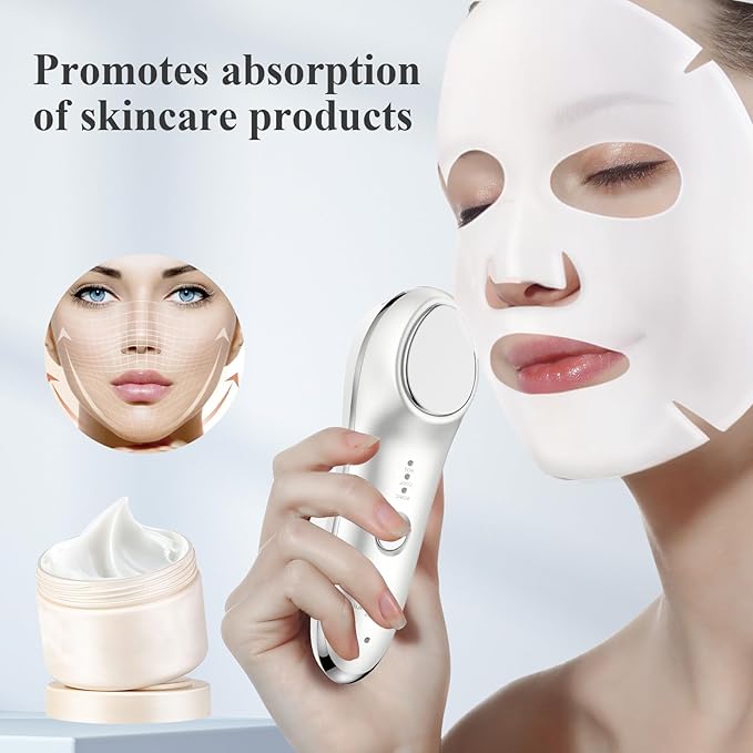 TOUCHBeauty Face Massager Hot and Cold, 42℃ & 6℃ Electric Facial Device for Skin Tightening, Vibration Massager for Puffy Eyes, Wrinkles & Anti-Aging, Rechargeable Beauty Tool (Starlight White)