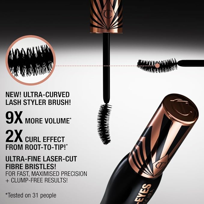 Charlotte Tilbury Exagger-Eyes Volume Mascara - Volumizing Black Mascara with 28-Hour Smudge-Proof & Flake-Proof Wear - Designed with a Ultra-Curved Brush
