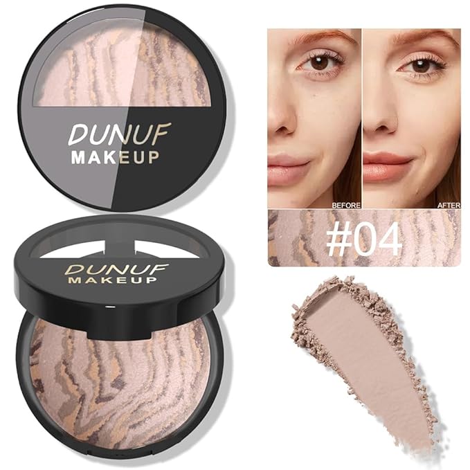 Baked Natural Correcting Pwoder Foundation Makeup, Highlighter Hybrid - Natural Finish, Waterproof Long Lasting, Demi-Matte Natural Finish, Talc-Free, Vegan, 04#