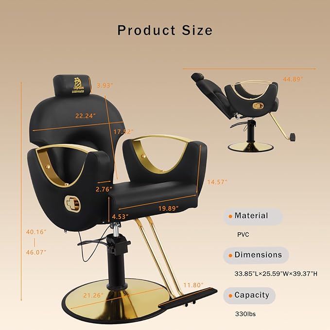 Barber Chair,Styling Chair|Adjustable Height Reclining Salon Chair, Barber Chair for Stylist with Removable Headrest,SPA Equipment for Barbershop,Beauty Salon,Spa (Black New)