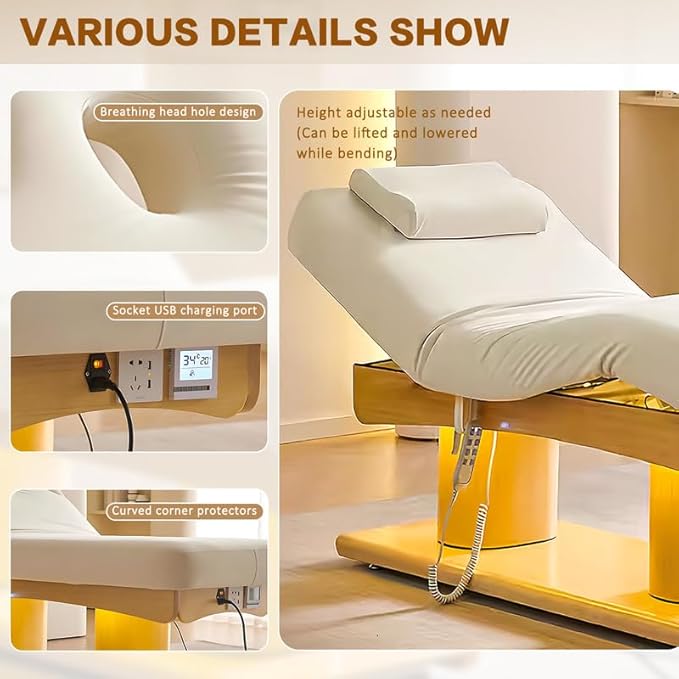 Electric Facial Bed - Massage Table,Spa Beauty Treatment Table & Lash Bed for Tattoo Shop with One-Button Lift (4.0 Motor)