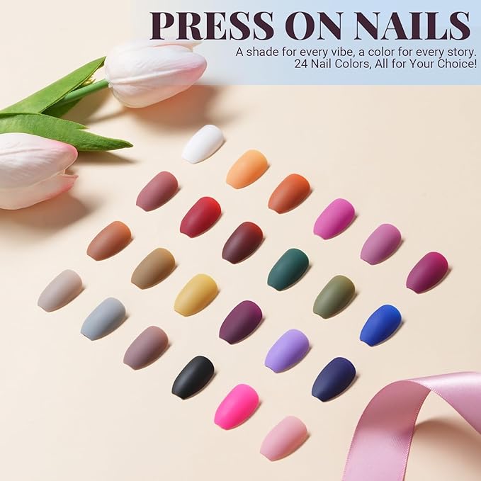 TsMADDTs Matte Press on Nails Coffin, Short Matte Fake Nails Almond 720PCS with Nail Adhesive Tabs, Files, Stickers, Tweezer, Glue for Nail Art DIY at Home