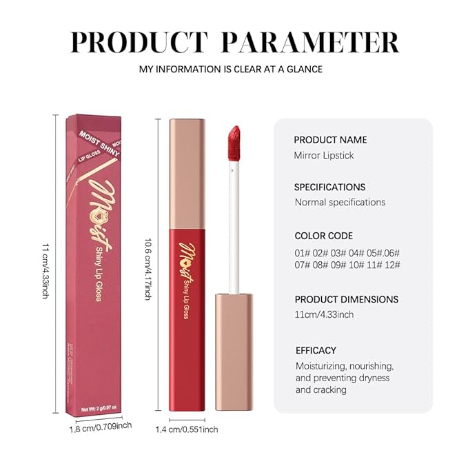 12 Colors Lip Gloss Set, High-Shine Waterproof Collection, Long Lasting Moisturizing Formula with Mirror Finish, Adult (11#, 1 Count (Pack of 1))