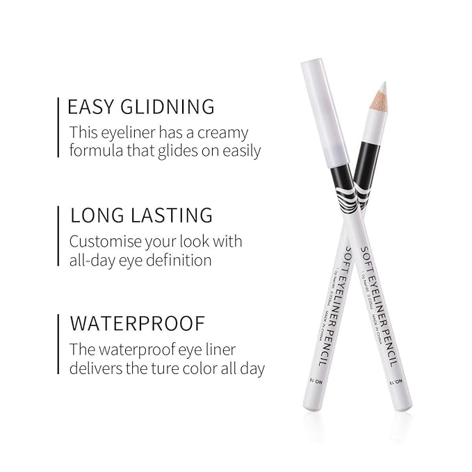 Go Ho 12 PCS White Eyebrow Eyeliner Pencils,White Eyeshadow Makeup Pen,Sweatproof Eye Highlighter Makeup Pencil,Long-lasting Nice Color Eye Brow Gel Pen,Brow Tint Sticks（White）