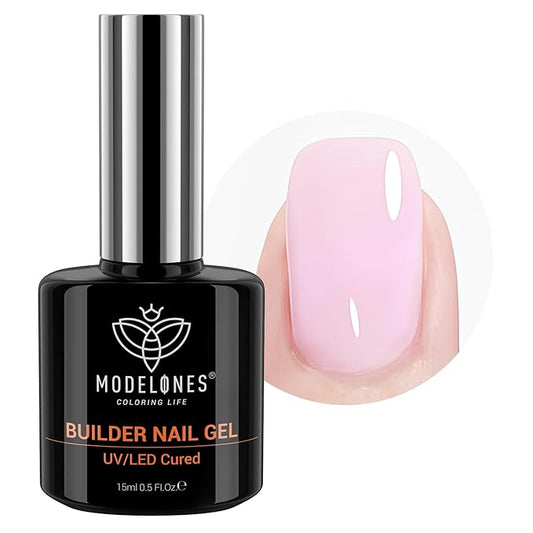 modelones Builder Nail Gel, 8-in-One Baby Pink Builder, Pastel Pink Rubber Base Gel Polish, LED Lamp Cured Color Base Hardener Apex Building Strengthener Extension for DIY Salon Girls Home