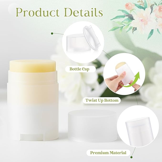 30 Pack 30ml/1oz Empty Deodorant Containers, Bottom Filling, Transparent Plastic Oval Refillable Deodorant Containers Twist up Oval Lip Balm Tube for DIY Deodorants Lipstick Crayon Lotion