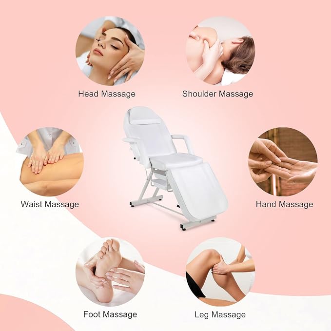 Artist hand Tattoo Chair for Client with Trays Facial Lash Bed for Eyelash Extensions Massage Bed Massage Table Salon Chair (White)