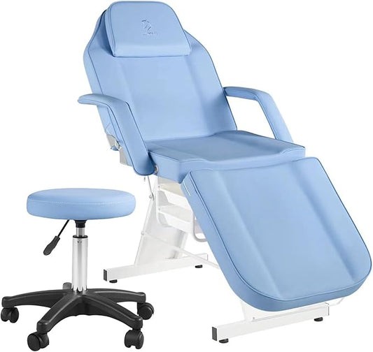 Facial Chair Massage Table 73in 3-Section Multipurpose Massage Bed Professional Tattoo Table Salon Spa Equipment for Facial Spa Beauty Spa Salon Equipment-Light Blue