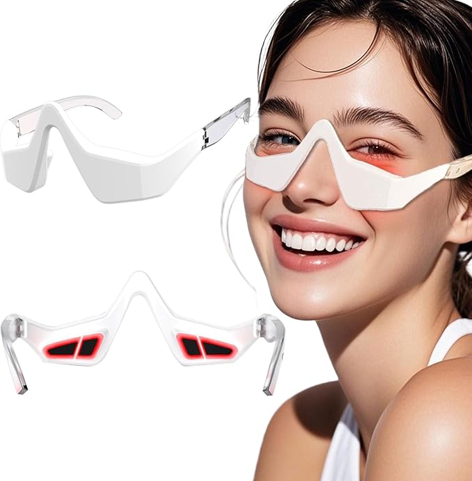 Under Eye Red Light Therapy Glasses Micro Vibration Eyelift Device Red Light Therapy for Relieve undereye Bags Fatigue Dark Circles Wrinkles Puffiness for Women and Men