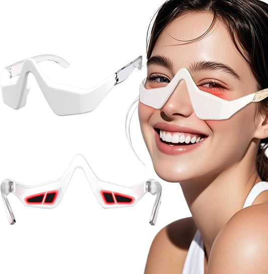 Under Eye Red Light Therapy Glasses Micro Vibration Eyelift Device Red Light Therapy for Relieve undereye Bags Fatigue Dark Circles Wrinkles Puffiness for Women and Men