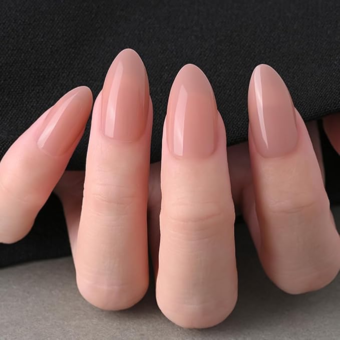 evpct Glossy Press on Nails Short Almond Short for Women, Dusty Nude Pink Fake Nail with Glue Salon Quality Reusable Stick on Nails In 15 Sizes 30Pcs Full Cover False Nail Soft Gel Set Kit for Gift