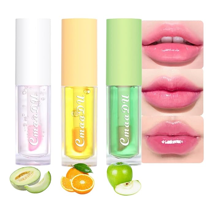 BINGBRUSH 3 Pcs Fruity Color Changing Lip Gloss for Girls, Pink Magic Mood Lip Oil Tinted, Temperature Color Change Lip Stain Lip Balm, Longlasting Lips Will Not Dry Out