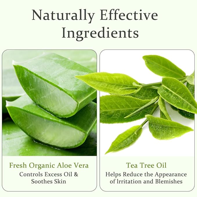 Aloderma Organic Aloe Vera Gel for Skin + Tea Tree Oil, Made within 12 Hours of Harvest, Soothing Pure Aloe Vera Gel for Face, Works Great for Oily Skin, Scalp, Aftershave, Natural Aloe - 10.6 Oz