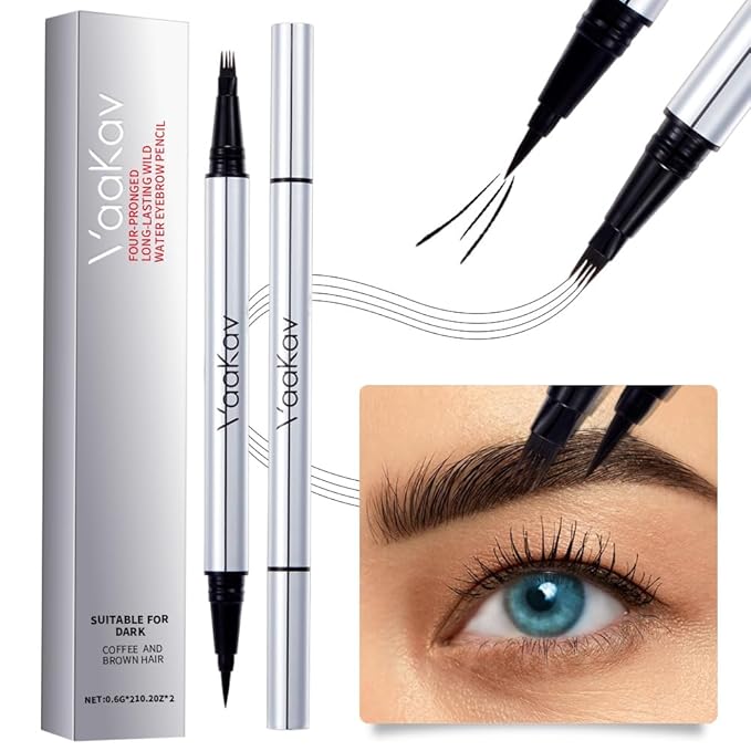 Dual-Ended Microblading Eyebrow Pencil for Women, 2 in 1 Liquid Eyebrow Pencil with Microblading Pen, Shaped Fill HairLike Waterproof Lasting Eyebrows(03 DARK BROWN)