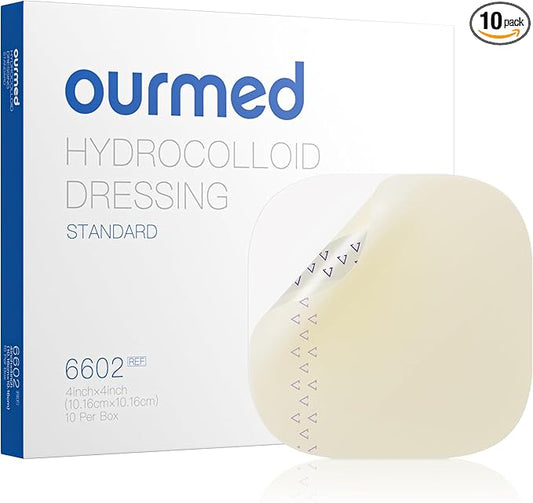 Hydrocolloid Bandages Large 4" x 4", Extra Thin Waterproof Wound Dressing with Adhesive for Light Exudate Wound, Blister, Acne, Superficial Wound Care, 0.5mm, 10 Pack