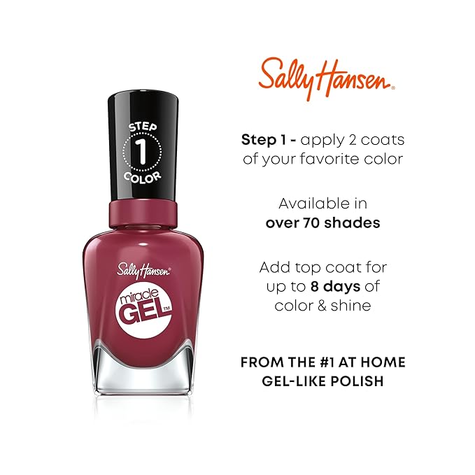 Sally Hansen Miracle Gel™, Travel Seekers Love at First Flight, Long Lasting, Gel-Like Formula, No UV Lamp Needed, Pink Nail Polish