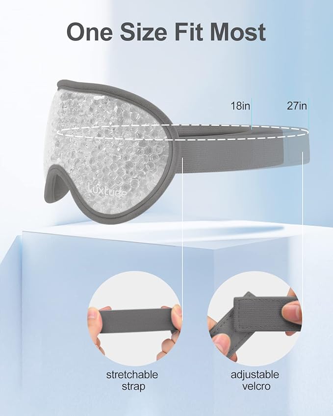 Luxtude Gel Eye Mask 2PCS, Reusable Cooling Eye Masks for Sleeping, Hot Cold Eye Mask Ice Pack, Frozen Cold Eye Compress for Puffiness/Dark Circles/Headaches/Migraines/Eye Bags/Stress Relief (Gray)