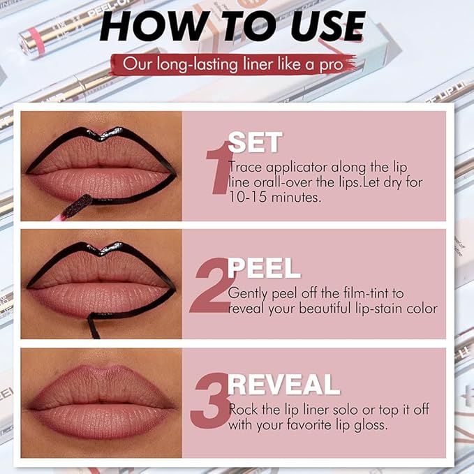 Matte Lip Gloss Stain-Peel Off Lip Liner Tattoo, Pinkish Red Lip Tint，Long Lasting Peel Off Lip Stain, Waterproof Transfer-proof Lip Mask Lip Liner Peel Off Lip Gloss,Stayn Lip Makeup. #06