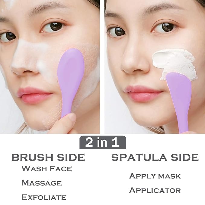 Silicone Facial Mask Applicator Face Masks Skincare Brush Facial Scrubber Double-Head Lotion Spatula Scoop for Makeup,Foundation,Cream,Lotion,Moisturizer,Gel,Peel,Mud Masks (Purple+Gray)