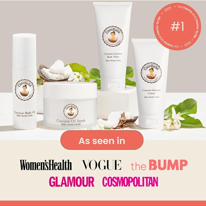 Cocobaba Stretch Mark Relief Set - Belly oil for pregnancy care package | Stretch Mark Cream for Pregnancy | Body wash | Body scrub | First time mom gift | Pregnancy Must have