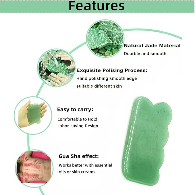Gua Sha Facial Tool Natural Jade Stone Massage Board Tools for SPA Acupuncture Therapy Trigger Point Treatment, Gua Sha Scraping