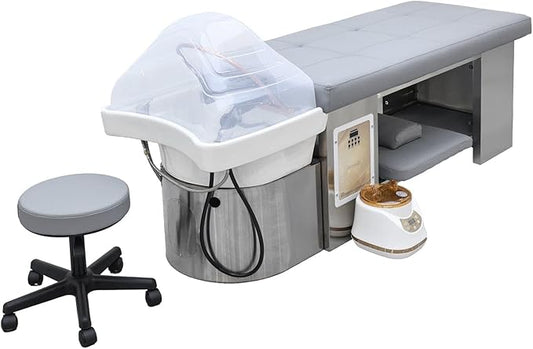 TATARTIST Head Spa Bed with Fumigation Head Therapy Shampoo Bed Water Circulation Massage Shampoo Backwash Unit Spa Hair Salon Equipment (Grey)