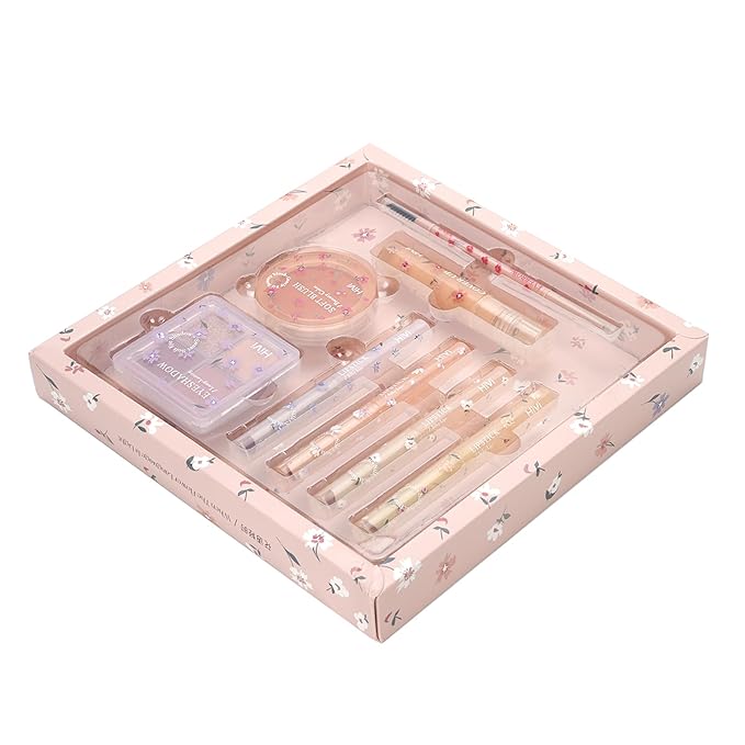 Makeup Kit for Girls, 8 Pieces Makeup Set, Include 4 Color Lipsticks and Eyeshadow, Eyebrow Pencil, Concealer, Blush Palette, Ideal Gift for Girls