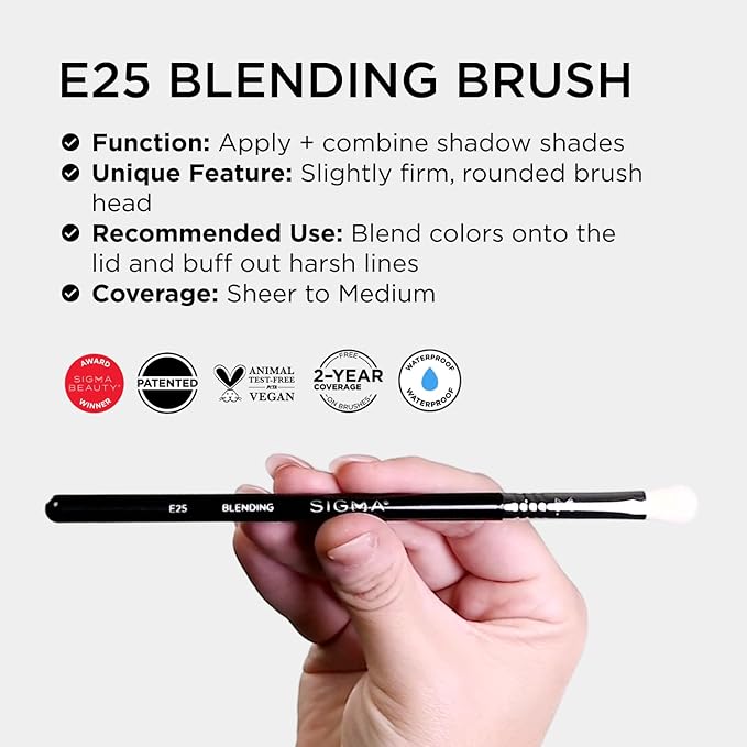 Sigma Beauty Professional E25 Eyeshadow Blending Brush – Professional Eyeshadow Brush for Seamless Eyeshadow Blending, Softens Dramatic Edges & Harsh Lines for a Well Blended Effect (1 Brush)