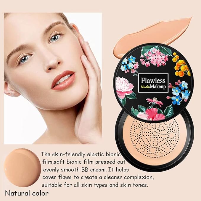 Mushroom Head Air Cushion BB Cream, Concealer Lasting Nude Makeup Moisturizing Pigment CC Liquid Foundation, Even Skin Tone Makeup Base Primer-Natural 1Pack