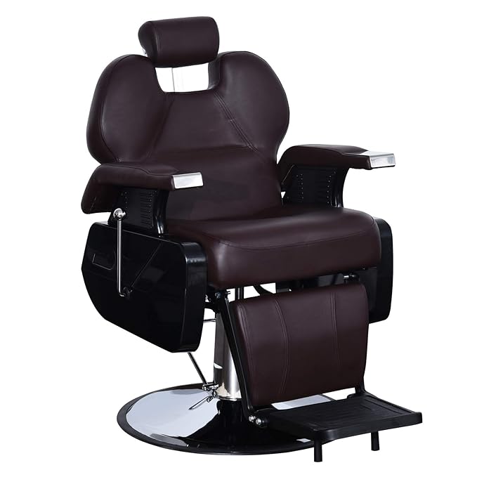 BarberPub Heavy Duty Reclining Barber Chair, All Purpose Hydraulic Salon Chairs for Hair Stylist, Barbershop Salon Tattoo 2688 (Brown)