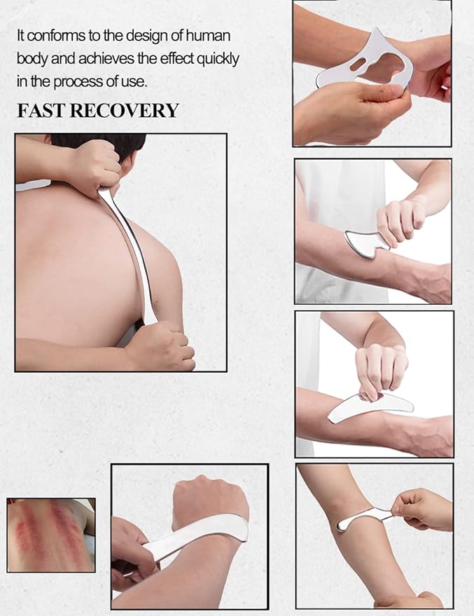 FeelFree Sport Stainless Steel Gua Sha Scraping Massage Tool Set of 7 Pieces-Muscle Scraper-IASTM Tool for Soft Tissue Mobilization Physical Therapy