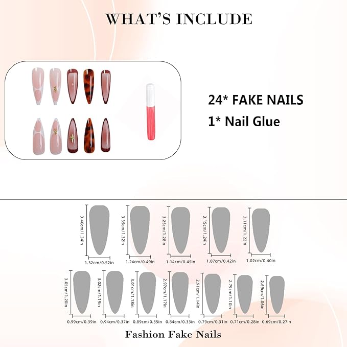 IMRAIN Press on Nails Long Stiletto Fake Nails Brown Amber French Nail Tips Full Cover Glossy Acrylic Fall False Nails for Women 24Pcs