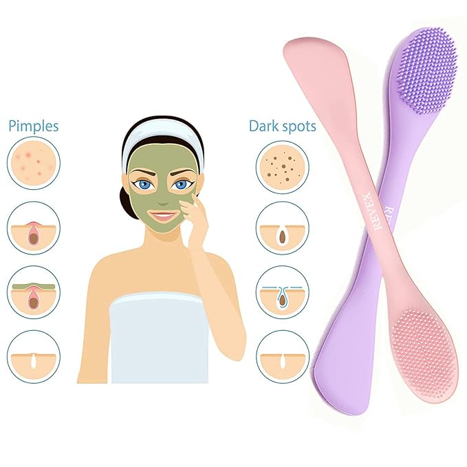 REVEX Pore Cleaning Brush,Face Scrubber,Lymphatic Drainage Massager,2Pcs Silicone Face Mask Applicator,Mask Applicator Tool for Facial Mud,Contour Face Brush for Lymphatic Drainage.(Pink+PurPle)