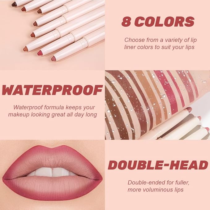 Plump Matte Crayon Lip Liner Pencil, Neutral Pink Lipstick Lip Liners for Women, 24 Hour Long-Lasting Lip Gloss Makeup, With Silicone Smudger for Define Contours & Sculpting Lip, 02